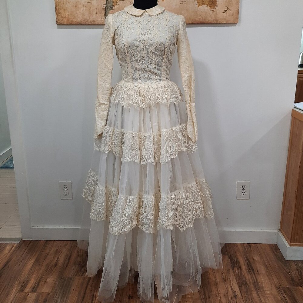 Vtg 40s handmade wedding dress - Picture 2 of 15